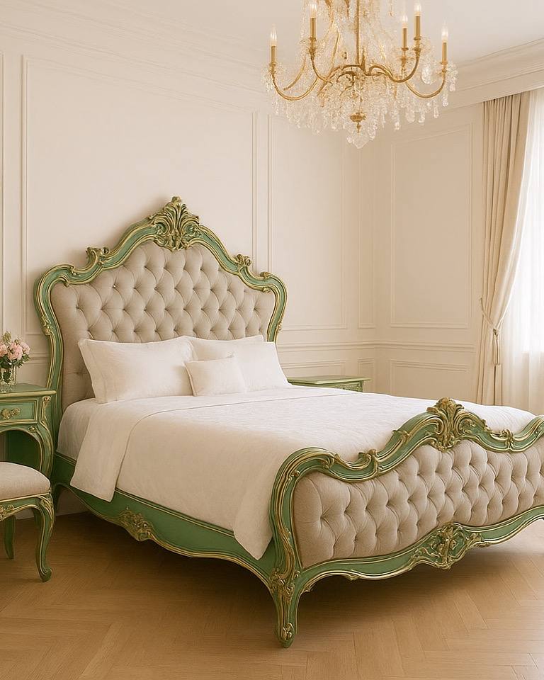 سرویس‌خواب کلاسیک چوب راش و پارچه تُرک